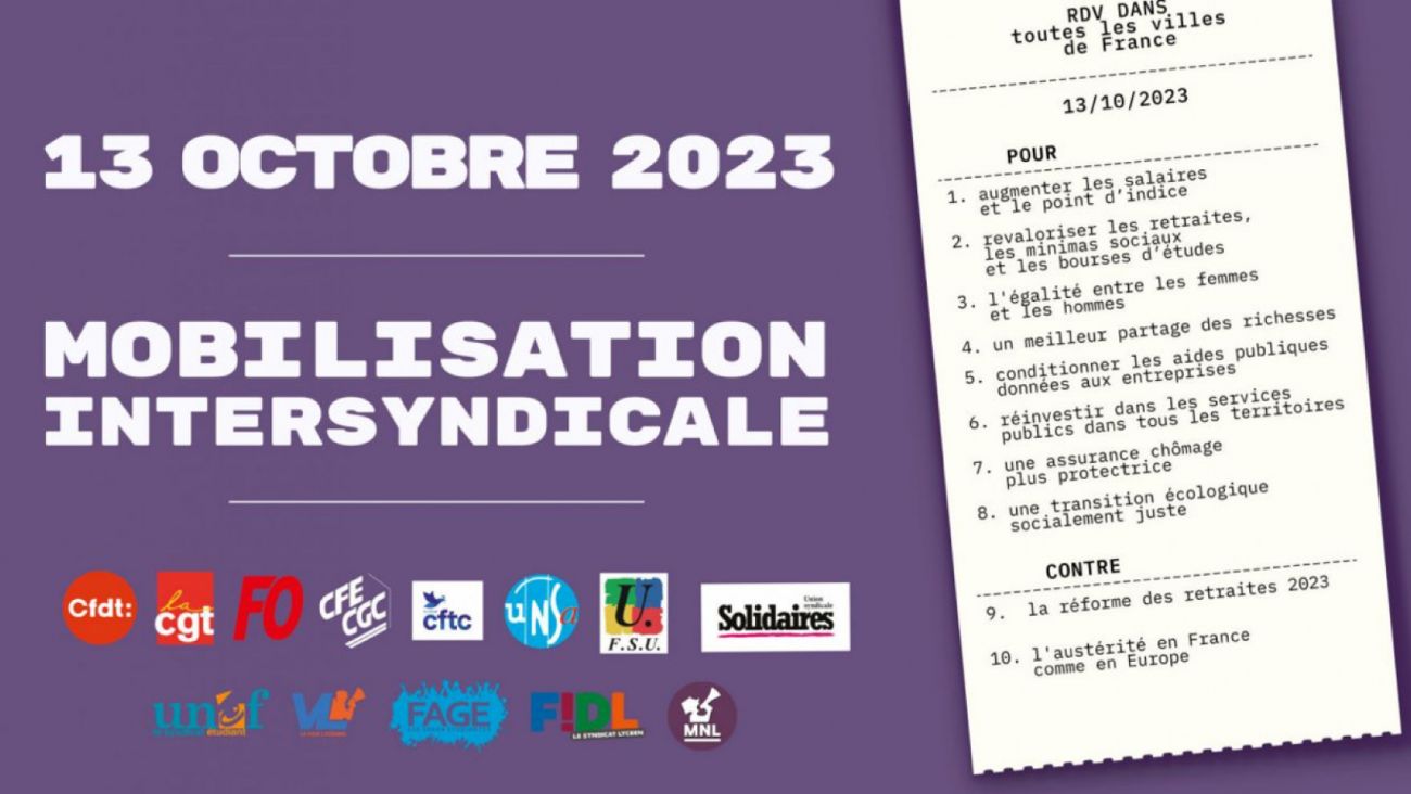 Mobilisations et manifestations le 13 octobre 2023