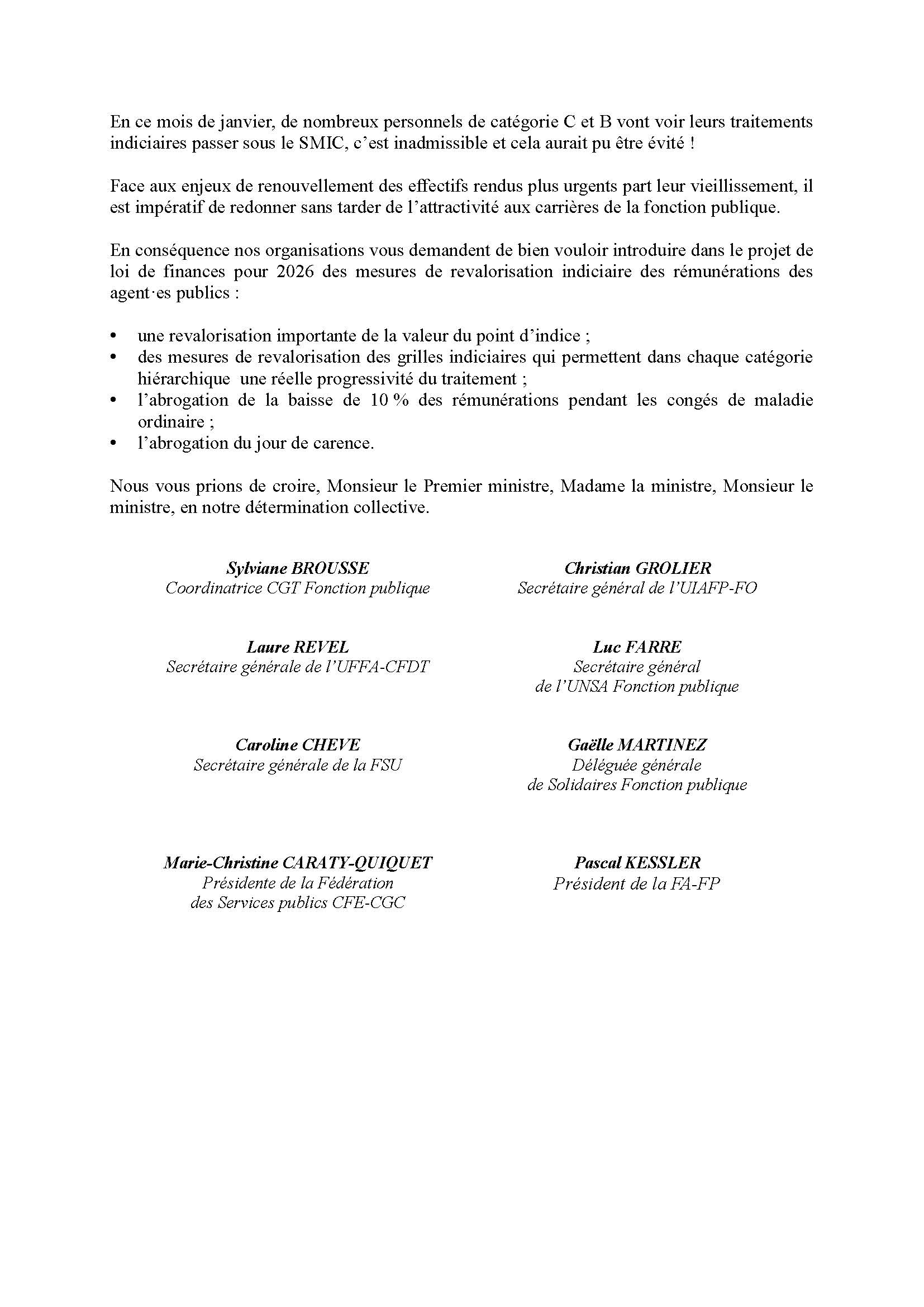 Courrier de l&rsquo;intersyndicale 1